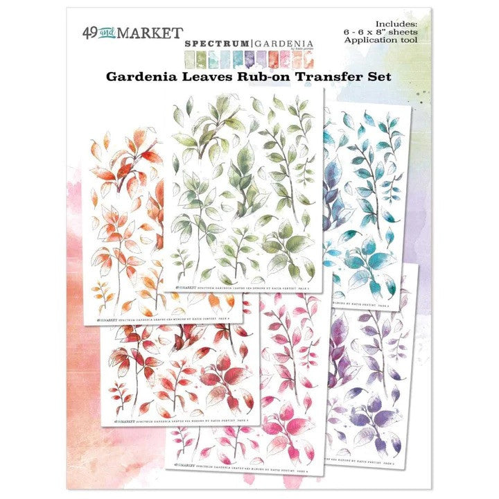 49 and Market Spectrum Gardenia 6x8 Leaves Rub On Transfer Set